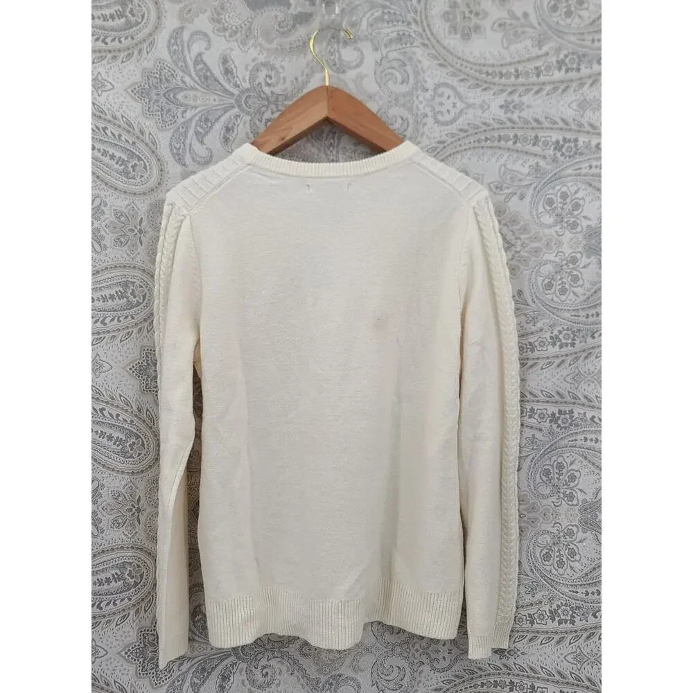 Fisherman minimalist cable knit Ivory sweater Bass SZ XL Cozycore nautical